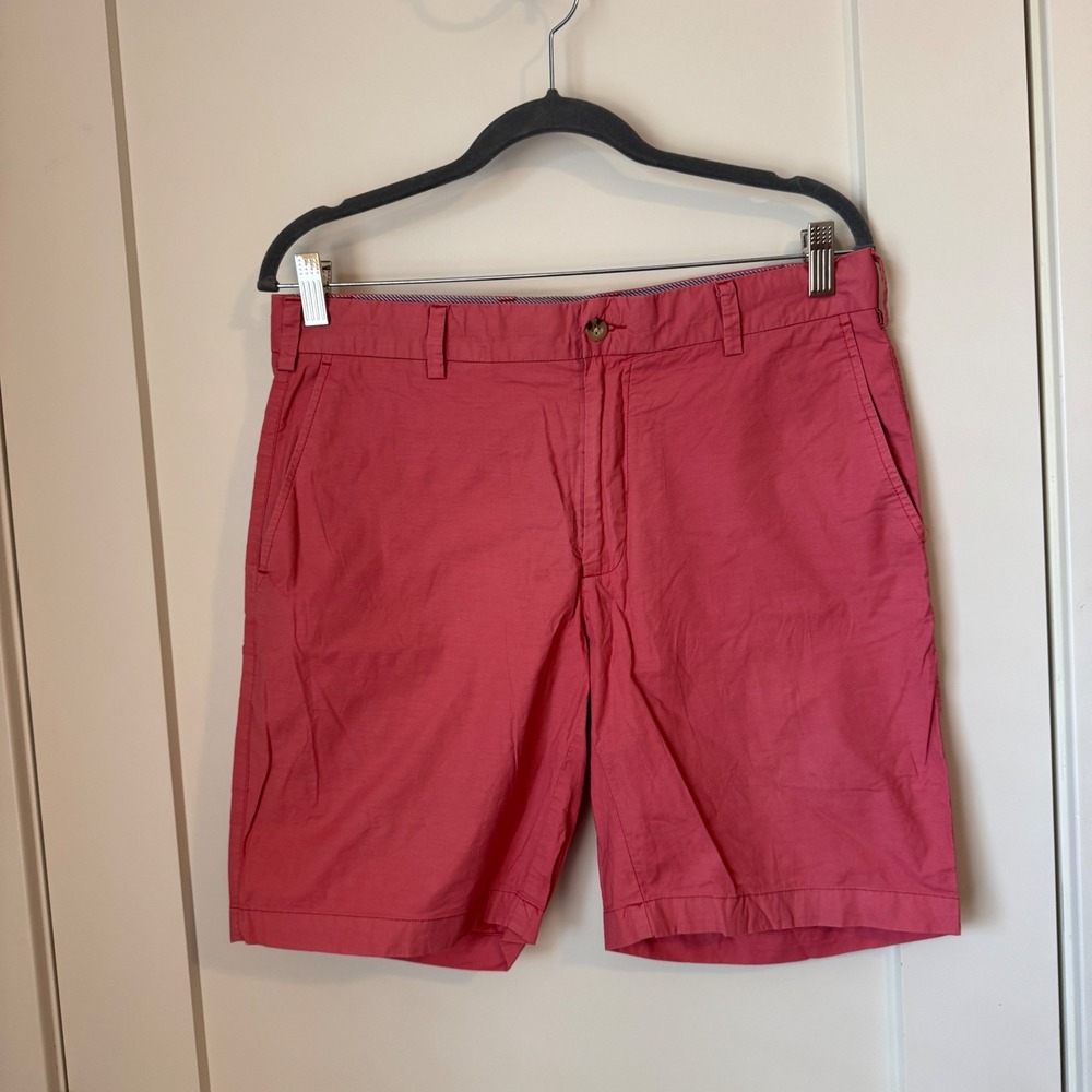 Peter Millar Mens 32 Crown Comfort Flat Front Shorts Salmon Pink Cotton Blend